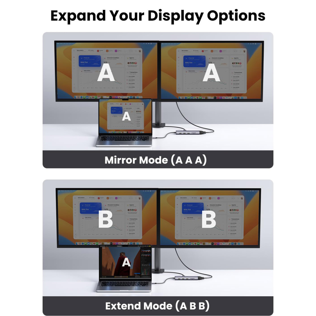 Концентратор Ugreen USB3.1 Type-C to HDMI/VGA/USB 3.0х3/RJ45/SD/TF/PD/35мм TRRS 100W 10-in-1 (15601) - изображение 7
