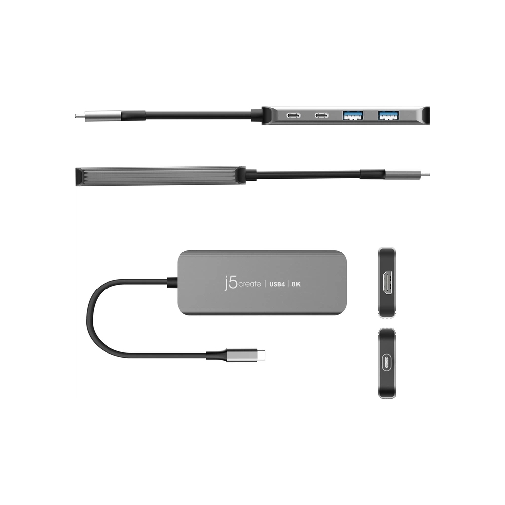 Концентратор J5create USB-C 5-in-1 2xUSB 3.2 10Gbps + 2xUSB-C 10Gbps PD 100W + HDMI 8K gray (JCH453-N) - зображення 5