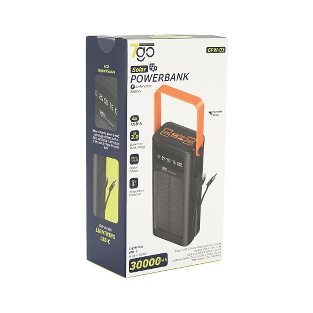 Батарея універсальна 7GO 30000mAh QC/3.0 Solar Black (GPW-03 / 44991) - зображення 6