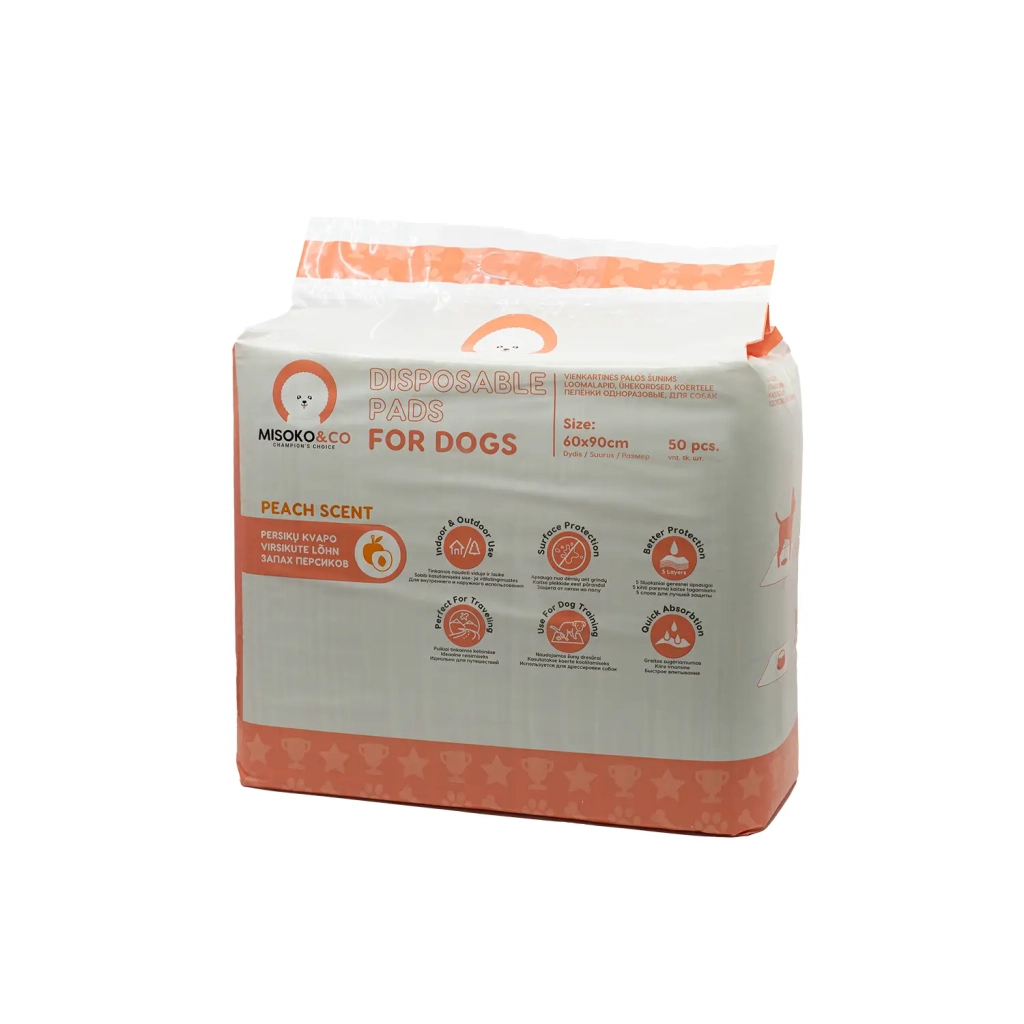 Пелюшки для собак MISOKO&CO з ароматом персика 60х90 см 50 шт (SHAMSK63135_50) - изображение 2