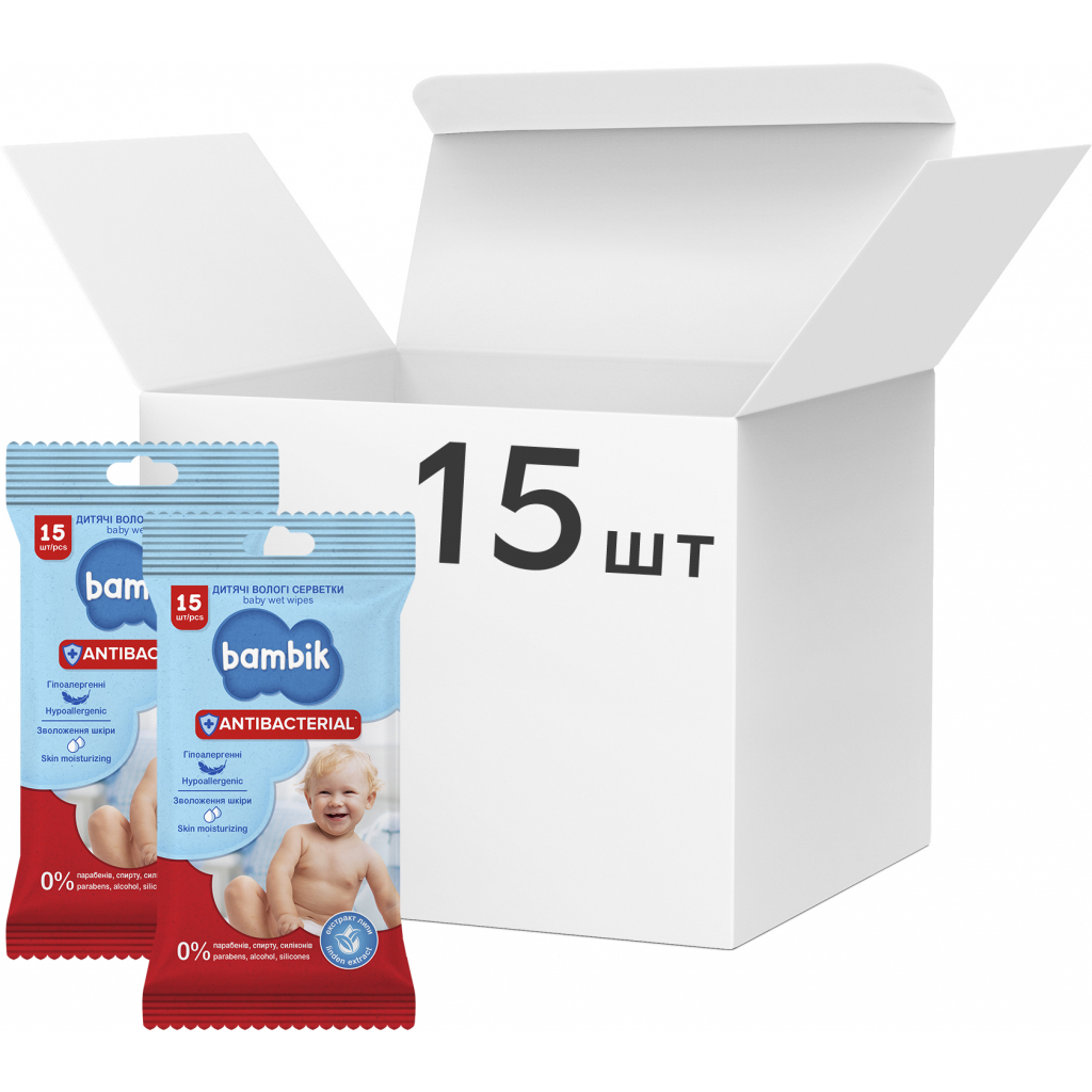 Дитячі вологі серветки Bambik Antibacterial з перших днів життя 15 шт. (43406080) - зображення 1