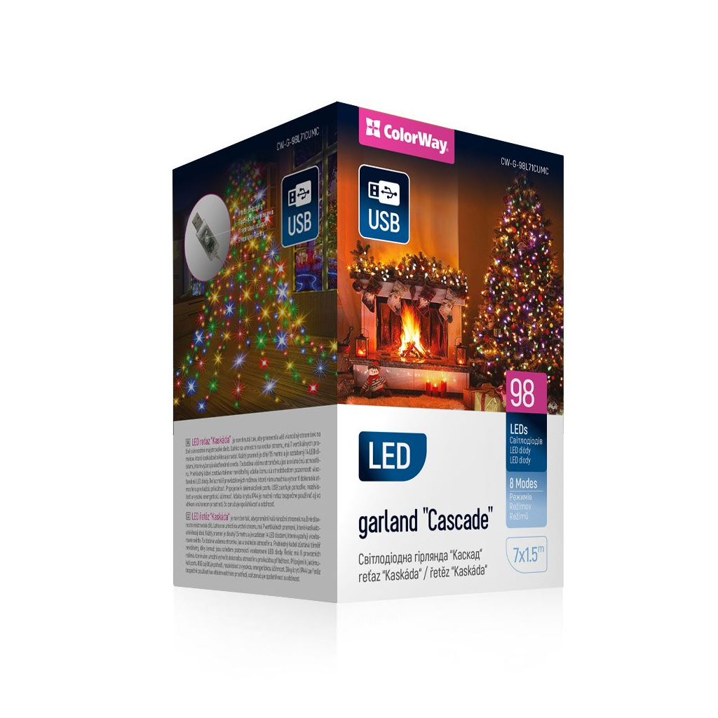 Гірлянда ColorWay Каскад LED 98 7 x 1.5 м 8 функцій (CW-G-98L71CUMC) - зображення 1