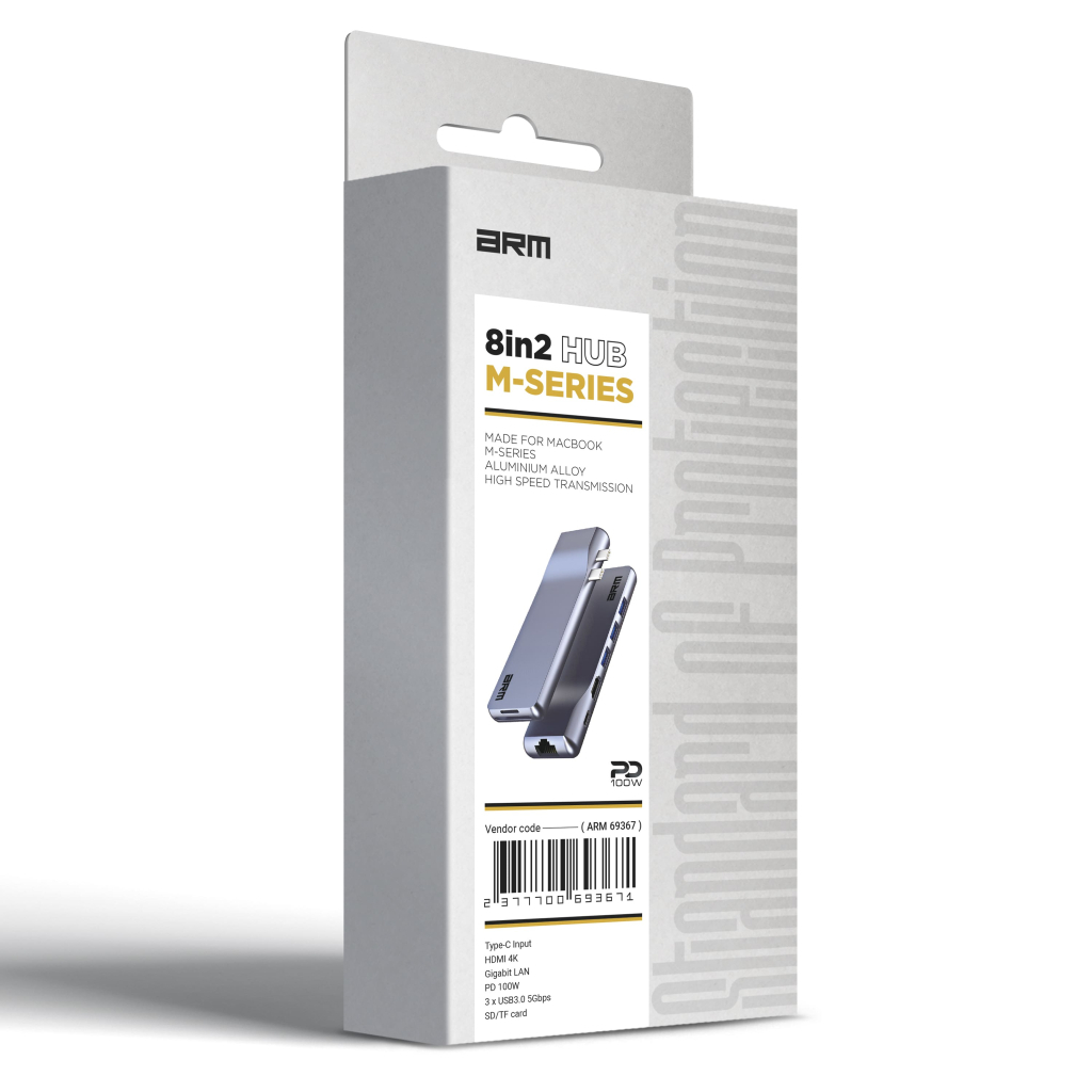 Концентратор Armorstandart For MacBook M-Series HDMI 4K, RJ45, PD, 3USB, SD, microSD Grey (ARM69367) - зображення 3