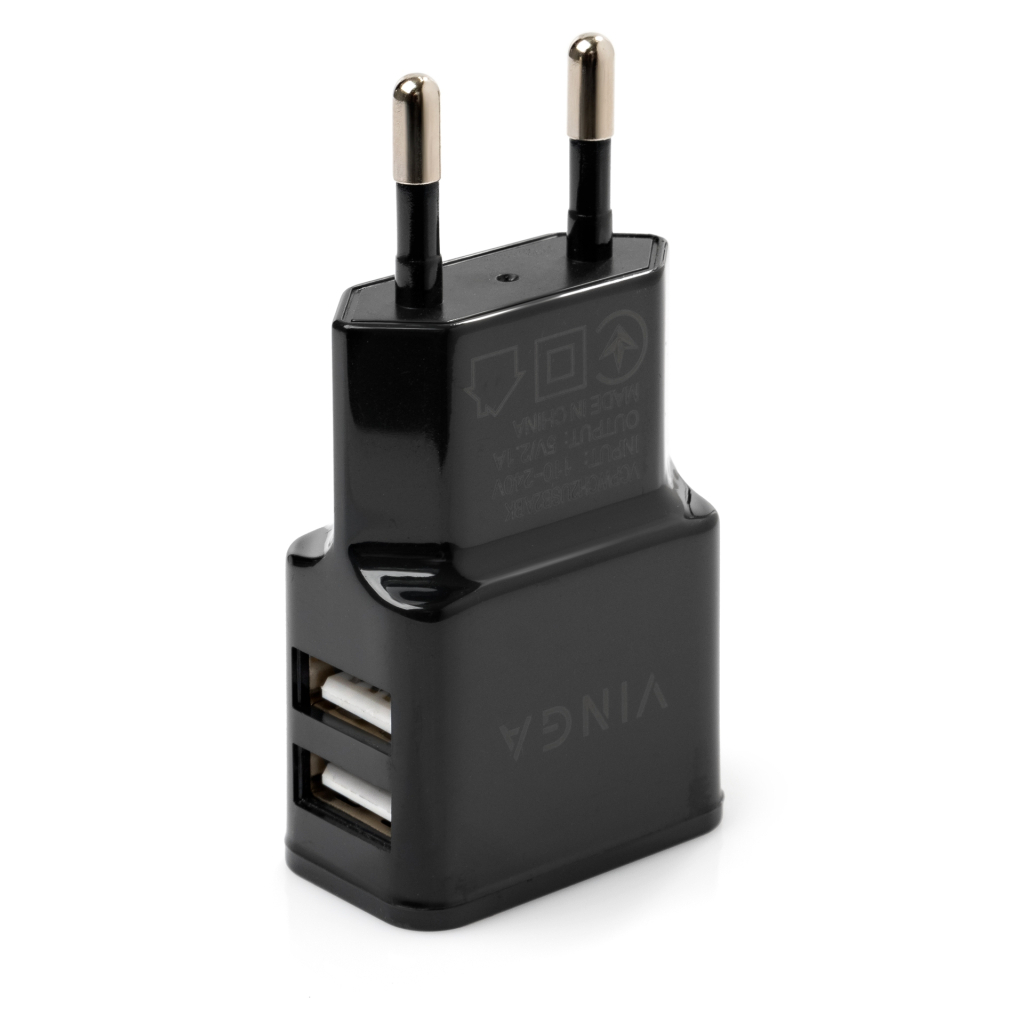 Зарядний пристрій Vinga 2 Port USB Wall Charger 2.1A (VCPWCH2USB2ABK) - зображення 3