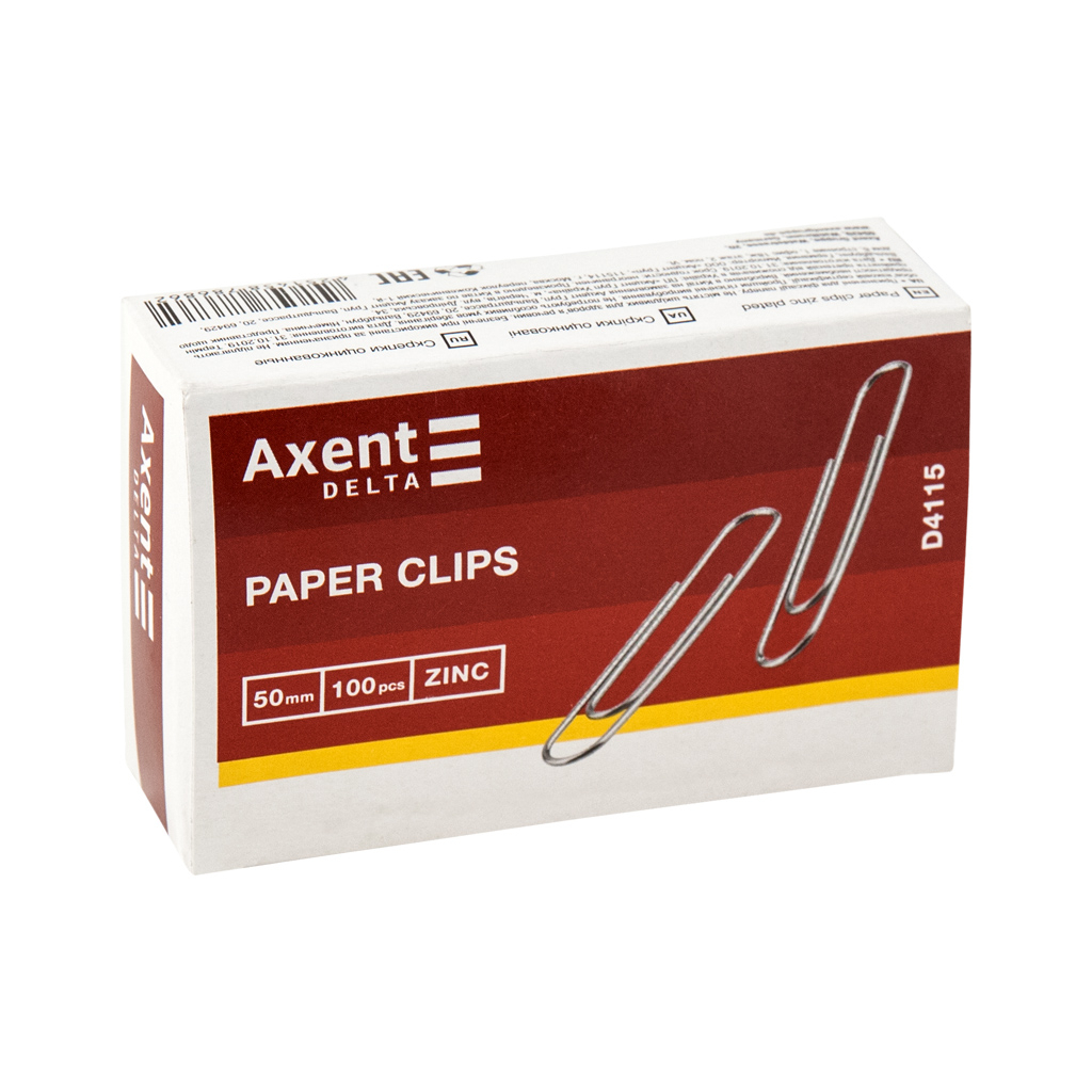 Скріпки канцелярські Axent оцинковані 50 мм 100 шт (картонна упаковка) (D4115) - зображення 2