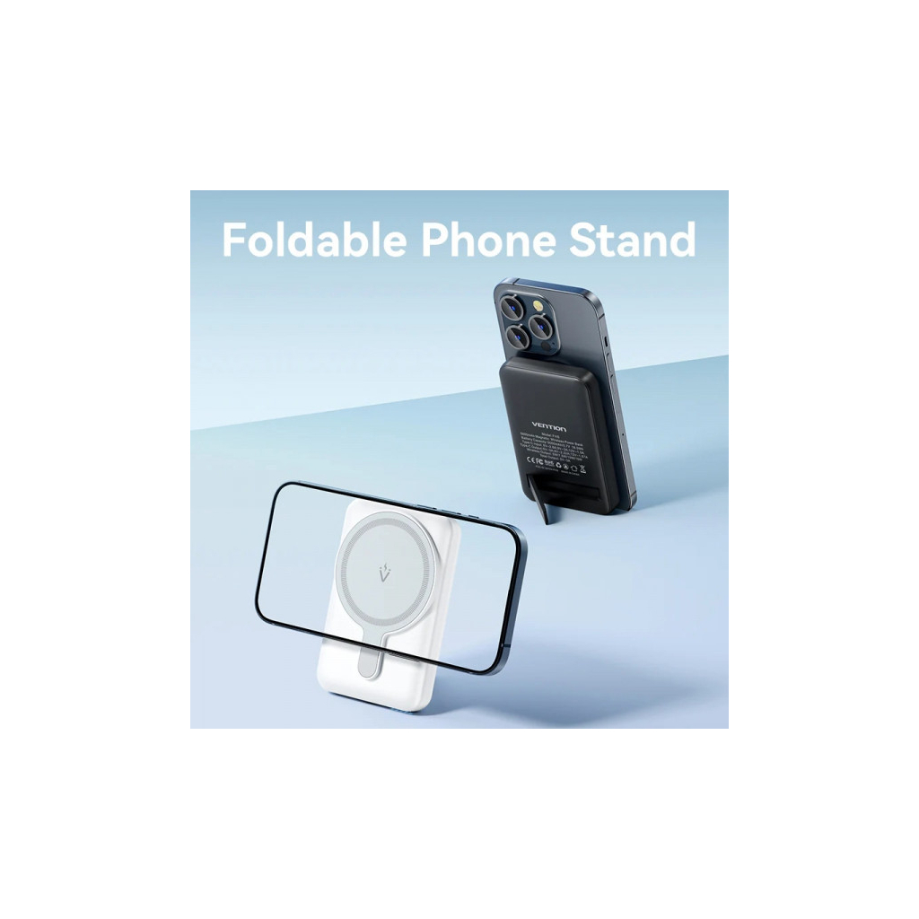 Батарея універсальна Vention Magnetic Wireless 5000mAh 20W 3A, PD USB-C, Light Indicator, White (FHSW0) - изображение 7