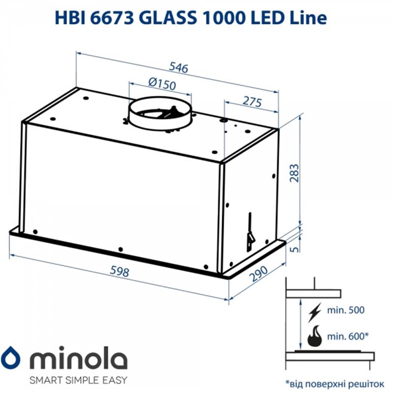 Витяжка Minola HBI 6673 BL GLASS 1000 LED Line - изображение 10