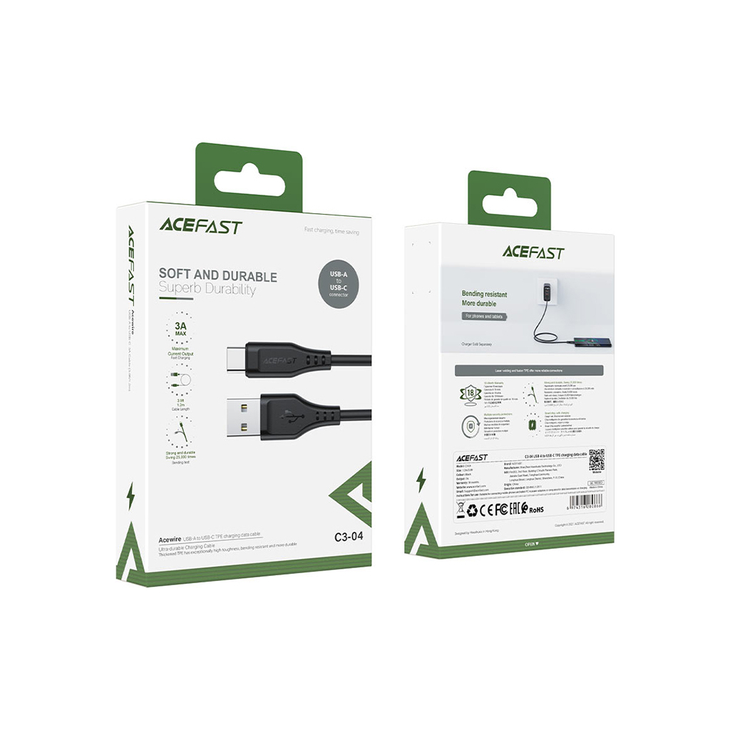 Дата кабель USB 2.0 AM to USB-C 1.2m 3.0A TPE Black Acefast (6974316280866) - зображення 3