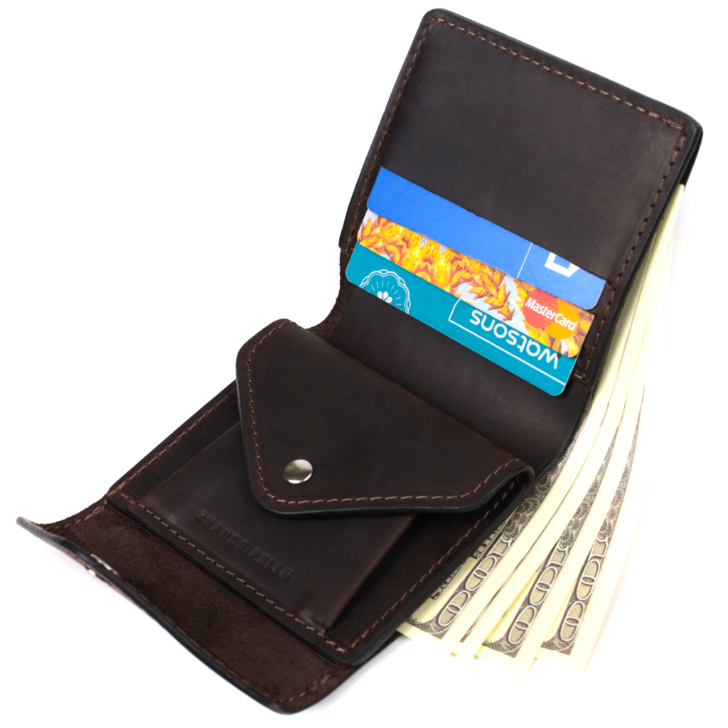 Гаманець Grande Pelle З матової натуральної шкіри Коричневий (16810) - зображення 5