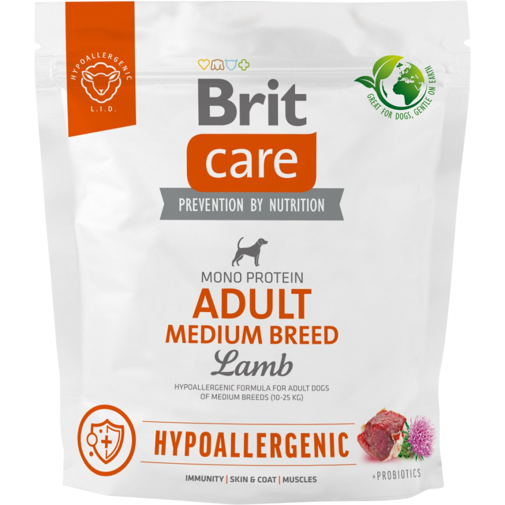 Сухий корм для собак Brit Care Dog Hypoallergenic Adult Medium Breed гіпоалергенний з ягням 1 кг (8595602559039) - зображення 1