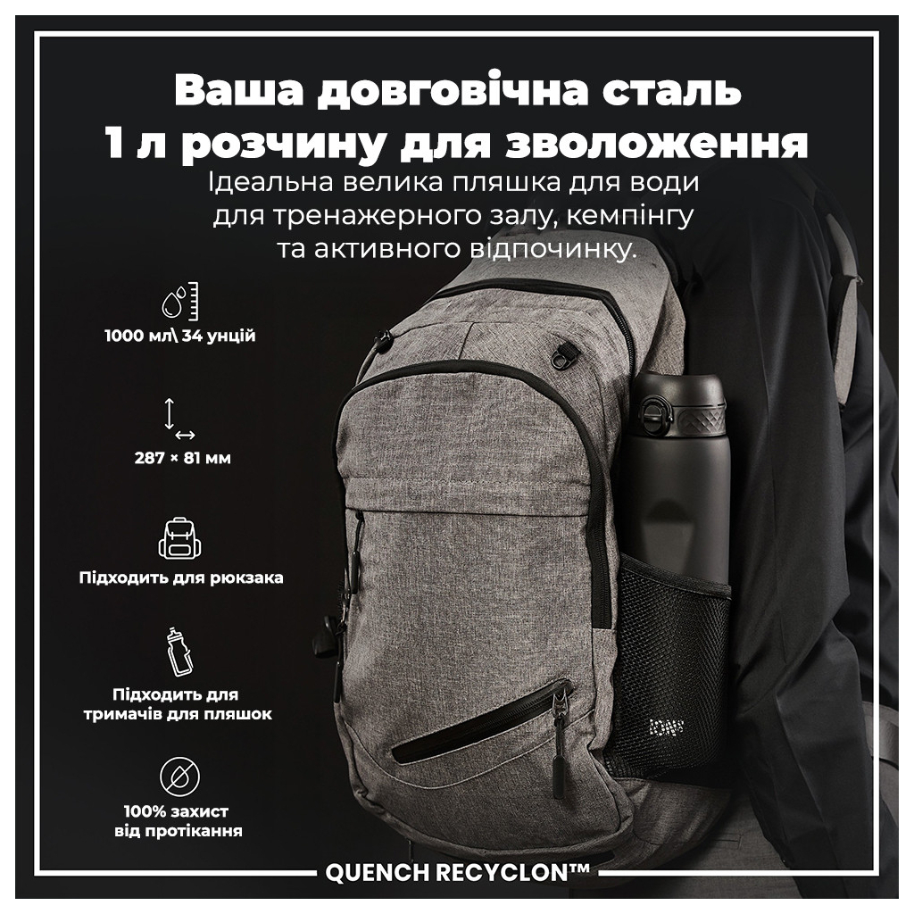 Пляшка для води ION8 OneTouch 1000 мл BPA Free, Black (I8RF1000BLK) - зображення 5