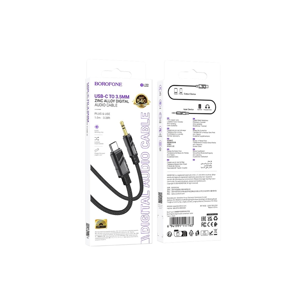 Кабель мультимедійний USB-C to 3.5mm M 1.0m black BOROFONE (6941991117763) - изображение 5