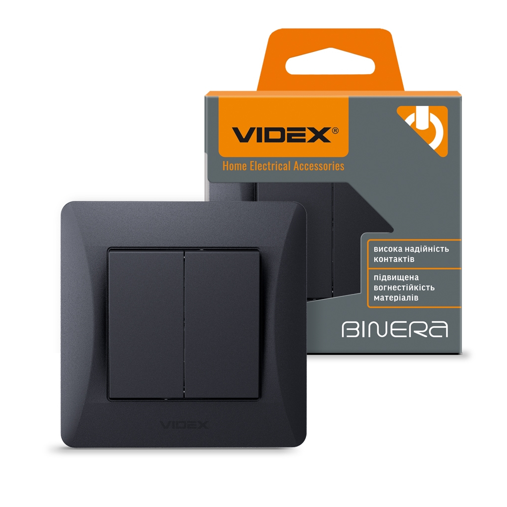 Вимикач Videx BINERA 2кл чорний графіт (VF-BNSW2-BG) - изображение 4