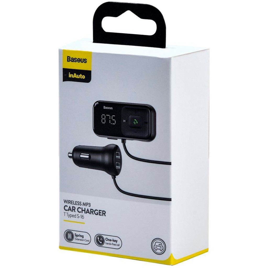 FM модулятор Baseus T Shaped S-16 2 х USB Type-A, microSD, AUX Black (CCMT000201) - изображение 4