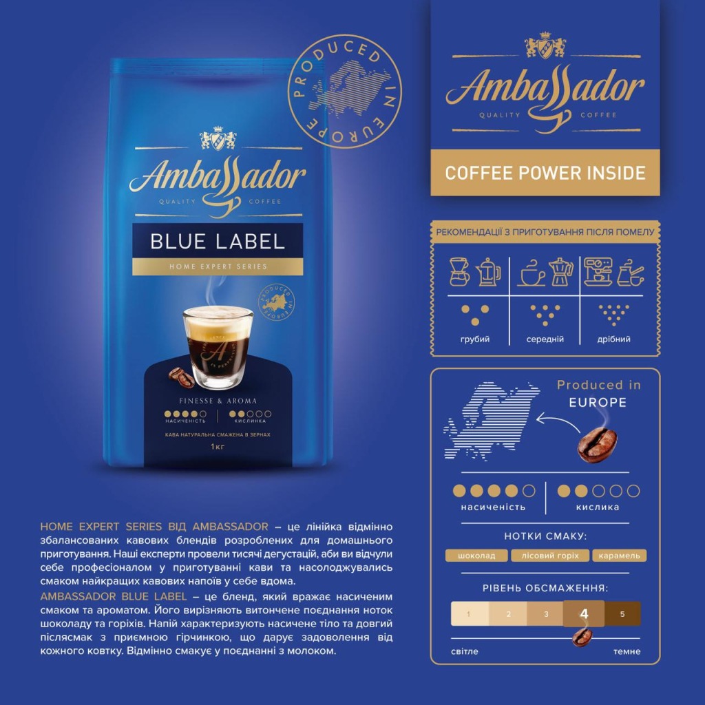 Кава Ambassador Blue Label в зернах 1 кг (am.52078) - изображение 4