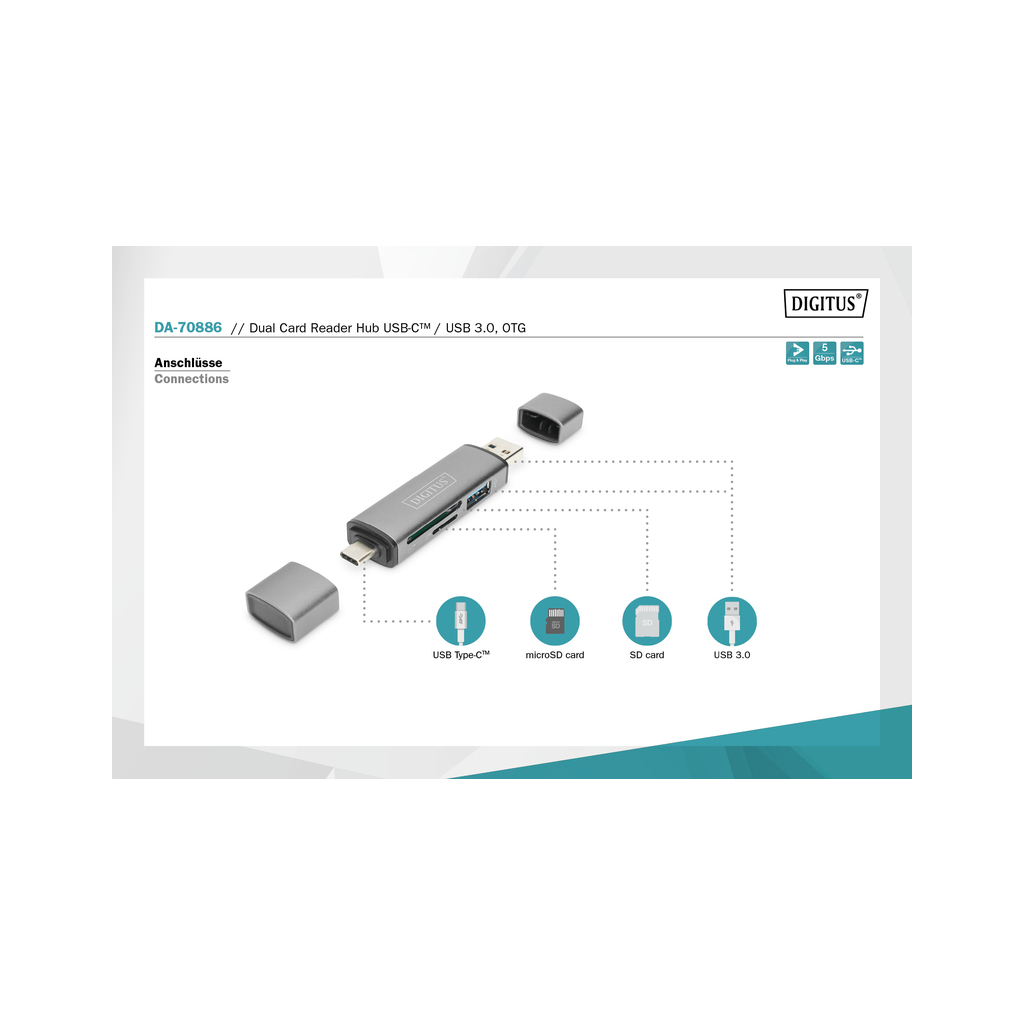 Зчитувач флеш-карт Digitus USB-C/USB 3.0 SD/MicroSD (DA-70886) - изображение 7