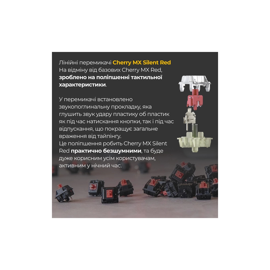 Клавіатура Ducky One 3 TKL Cherry MX Silent Red RGB UA USB Black (DKON2187ST-SUAPXCLAWSC1) - зображення 6