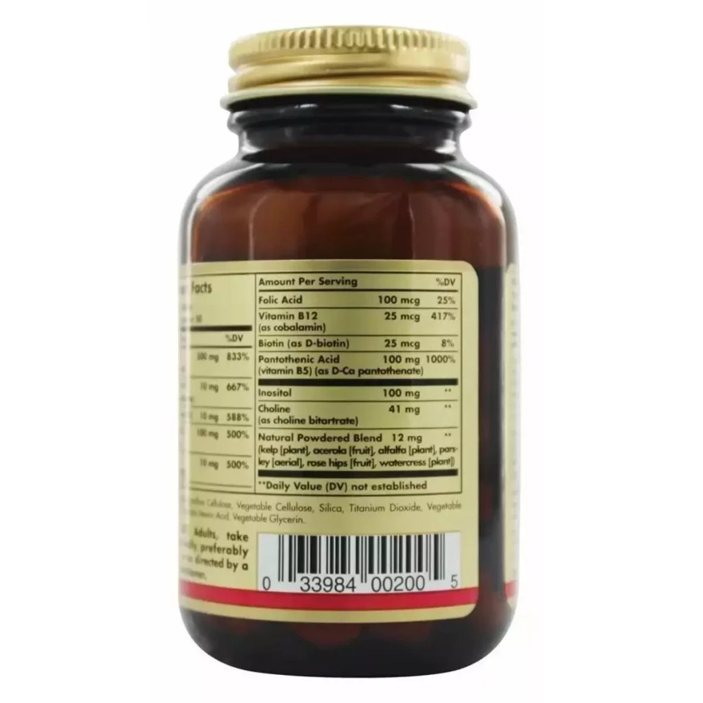Вітамінно-мінеральний комплекс Solgar Стрес Формула, В-Комплекс+Вітамін С, B-Complex with Vitamin С, 100 (SOL00200) - зображення 3