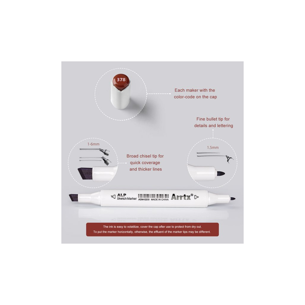 Художній маркер Arrtx Спиртові Alp ASM-02-SK02 12 кольорів, відтінки шкіри шкіри (LC302604) - picture 5