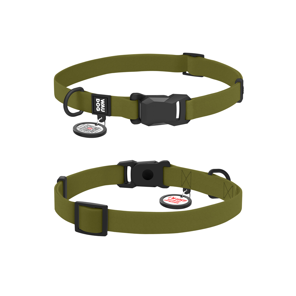 Нашийник для тварин WAUDOG Magnet c QR паспортом, магнітна пряжка-фастекс S хакі (279431) - зображення 1