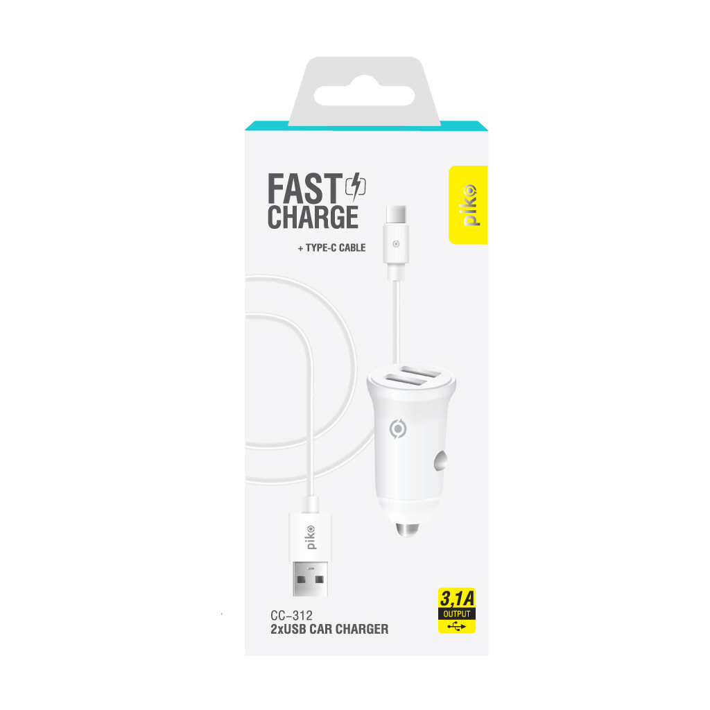 Зарядний пристрій Piko CC-312 (2USB3,1A) + USB-C cable (1283126538803) - зображення 2