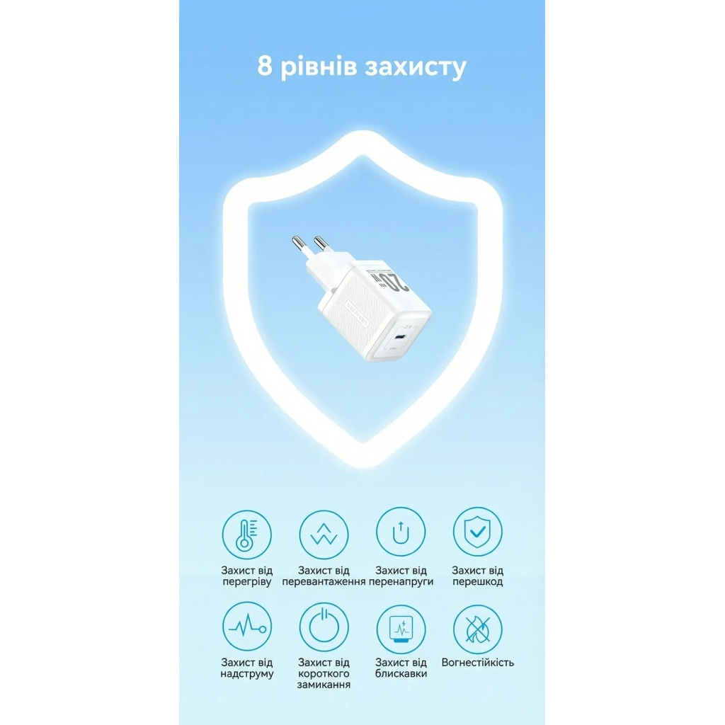 Зарядний пристрій VENTION USB-C PD20W GaN white (FEPW0-EU) - зображення 9