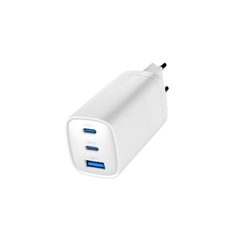 Зарядний пристрій Gembird USB-A + 2xType-C (PD18W + QC3.0 27W) white (TA-UC-PDQC65-01-W) - зображення 2