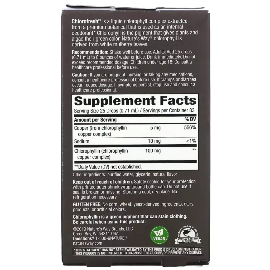 Вітамінно-мінеральний комплекс Nature's Way Хлорофіл у краплях, смак м'яти, Chlorofresh, Chlorophyll Drops, 59 мл (NWY-10008) - зображення 3