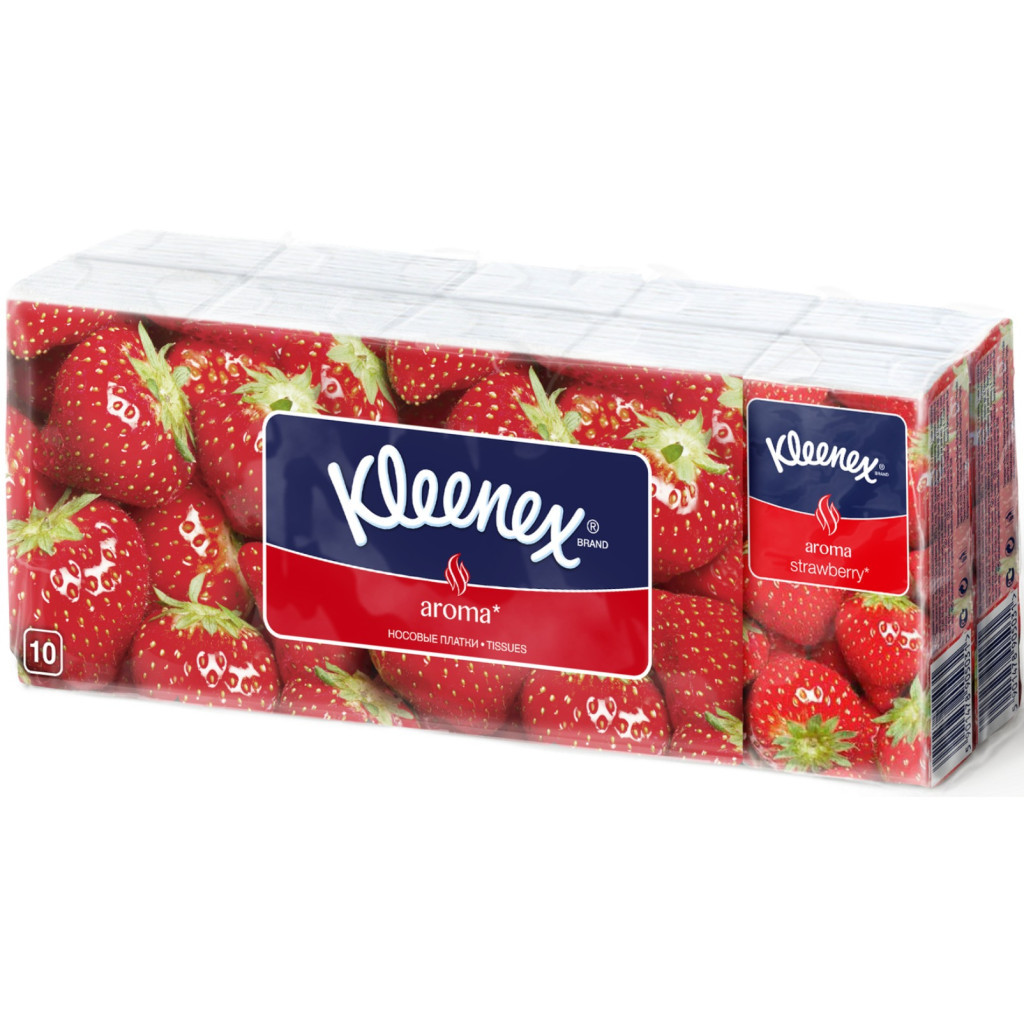 Серветки косметичні Kleenex Aroma з ароматом полуниці двошарові 10 пачок по 10 шт. (5029053028323) - изображение 1