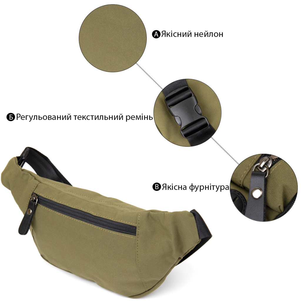 Сумка Vintage Бананка нейлон Зелена (20636) - зображення 4