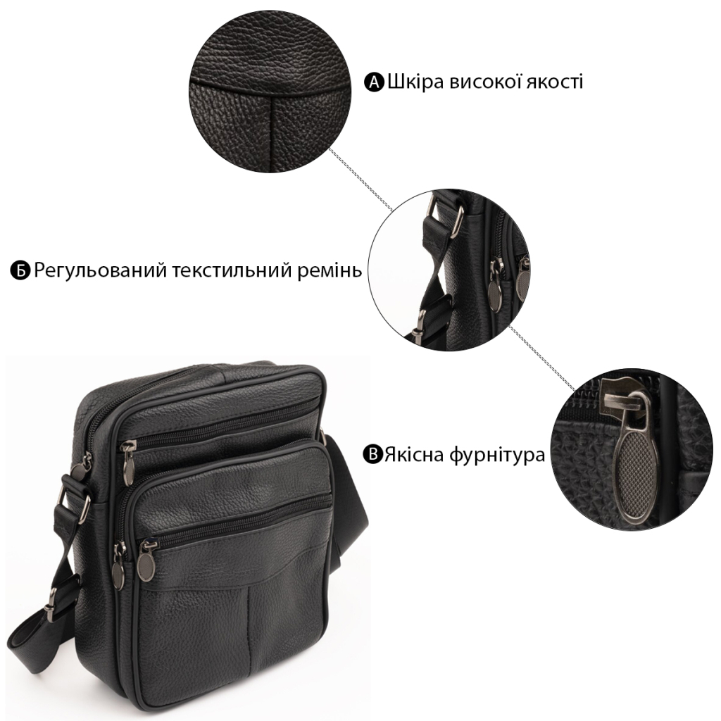 Сумка Vintage На одне відділення зерниста Чорна (20203) - зображення 4