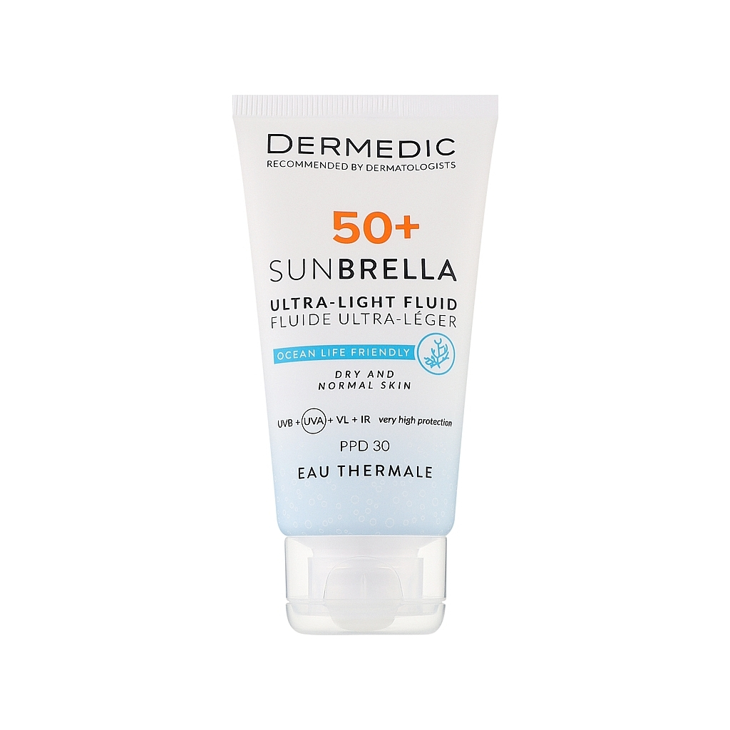 Засіб від засмаги Dermedic Sunbrella Ультралегкий захисний флюїд SPF 50+ Для сухої та нормальної шкіри 40 мл (5901643177546) - зображення 1