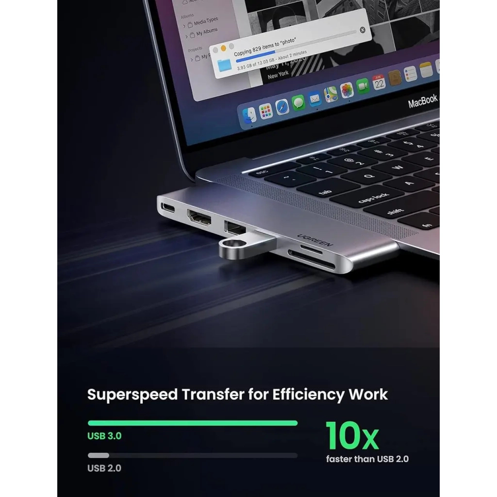 Концентратор Ugreen 2xUSB-C to HDMI + 2xUSB 3.0 + SD/TF + USB-C CM380 gray (80856) - зображення 5