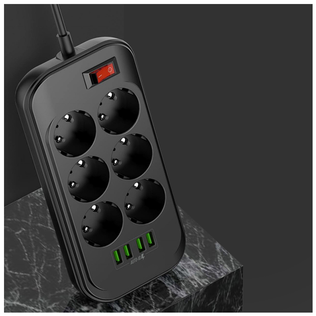 Мережевий фільтр живлення ColorWay CW-CHE64B, 6 розеток/4USB Black (CW-CHE64B) - зображення 11