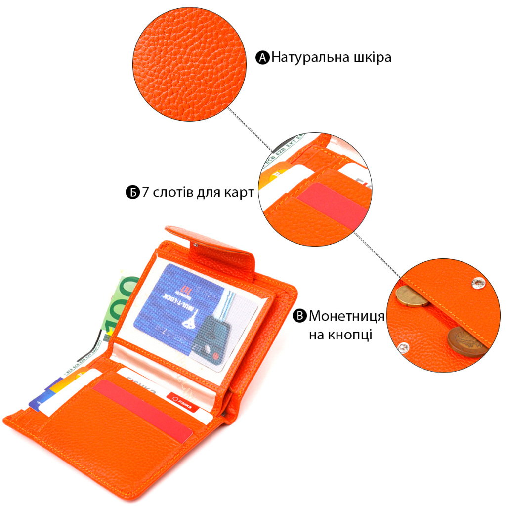 Гаманець Canpellini З натуральної шкіри Помаранчевий (21680) - зображення 4
