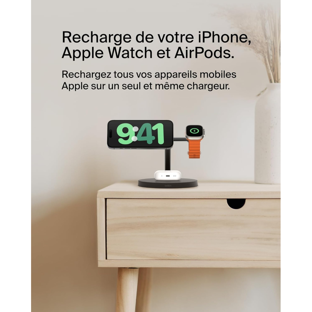 Зарядний пристрій Belkin 3in1 Magnetic Pad Qi2 15W Black (WIZ032KQBK) - зображення 2