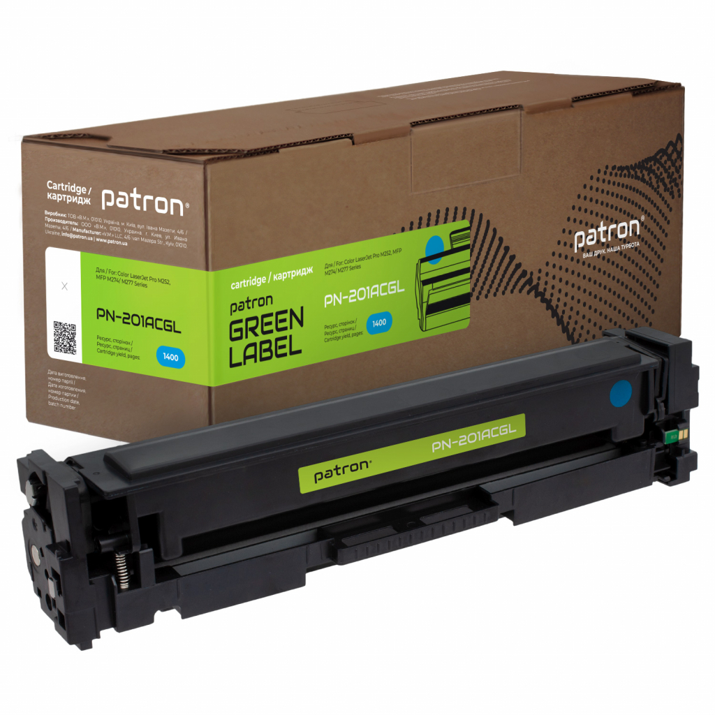 Картридж Patron HP CLJ CF401A для M252/M274/M277 Cyan, GREEN Label (PN-201ACGL) - зображення 1