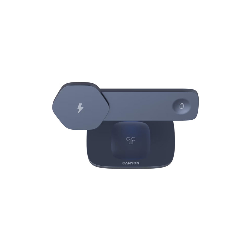 Зарядний пристрій Canyon wireless charger HEXAGON WCS-310 3in1 DarkGrey/Blue (CNS-WCS310DGBL) - зображення 4