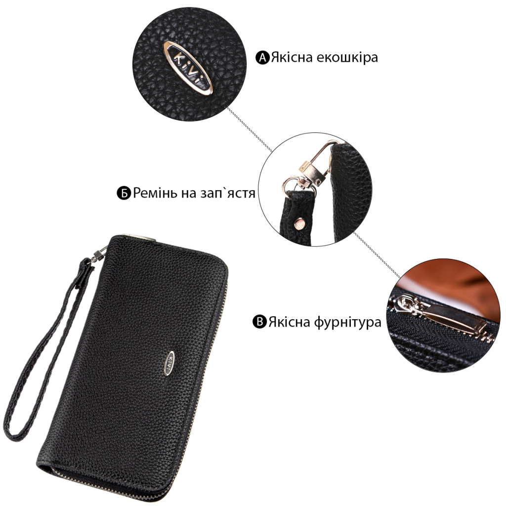 Гаманець Kivi З екошкіри флотар Чорний (19014) - зображення 5