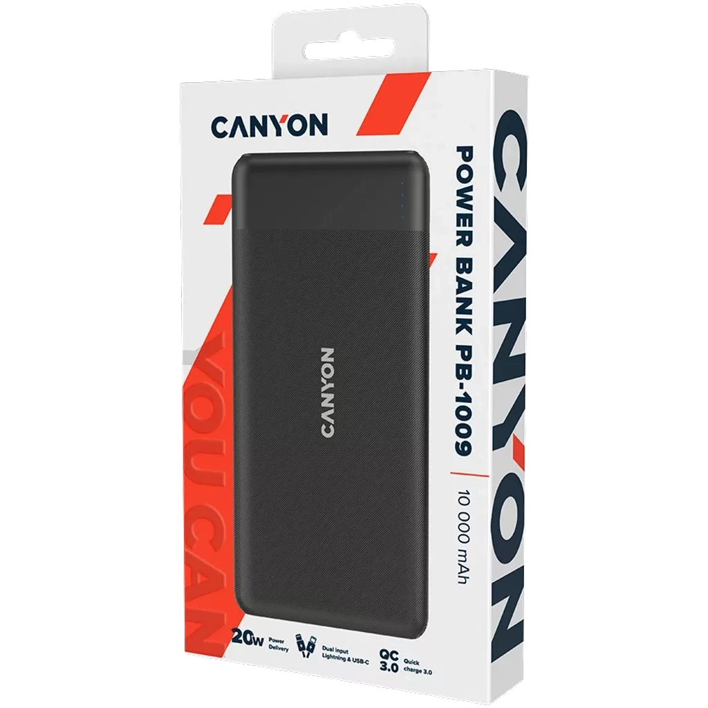 Батарея універсальна Canyon PB-109 10000 mAh PD/18W QC/3.0/20W Black (CNE-CPB1009B) - зображення 4
