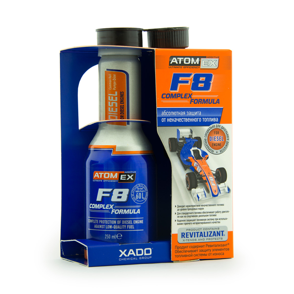 Присадка автомобільна Xado Atomex F8 Complex Formula для абсол. захисту від некач. палива, Диз 250 мл (XA 40213_10) - зображення 1