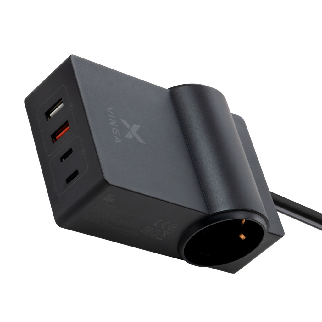 Зарядний пристрій Vinga 65W PD/QC 2xUSB-C+2xUSB-A+2xSchukoF 1.5m CEE7/7 (VCHG2OAC65) - зображення 7