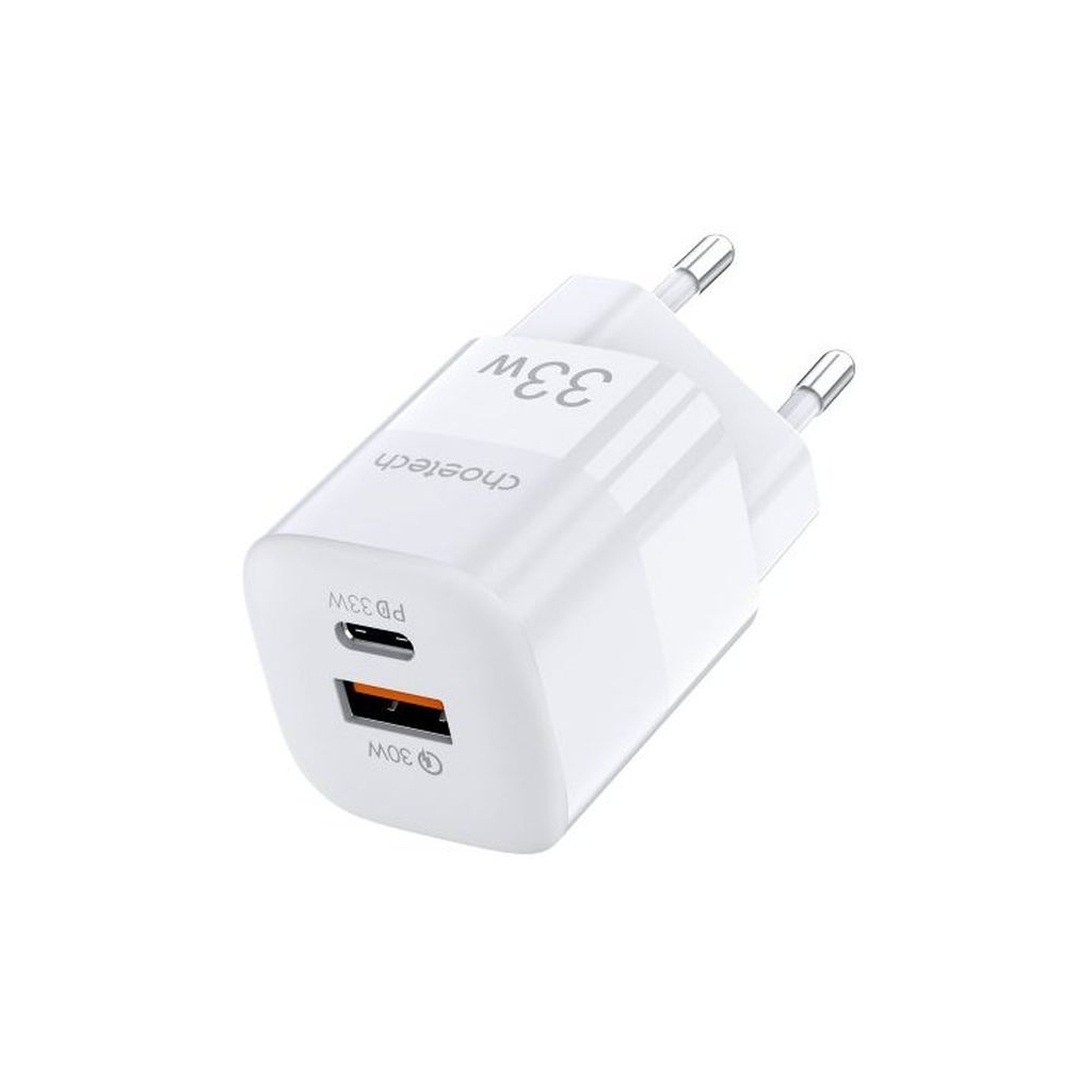 Зарядний пристрій Choetech GaN USB-A/USB-C 33W QC3.0/PD/PPS (PD5006-EU-WH) - зображення 2