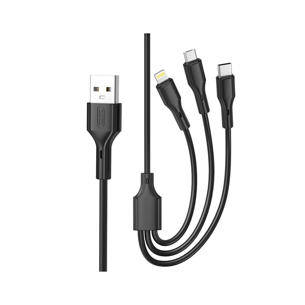 Дата кабель USB 2.0 AM to Lightning + Micro 5P + USB-C 3A black XO (CB-23U3-BK) - зображення 1
