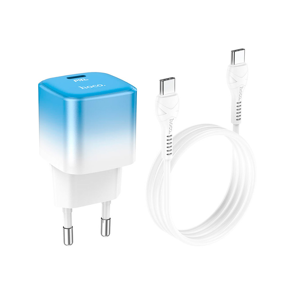 Зарядний пристрій HOCO C101A USB-C PD20W + cable USB-C to USB-C Ice Blue (6931474769398) - зображення 6
