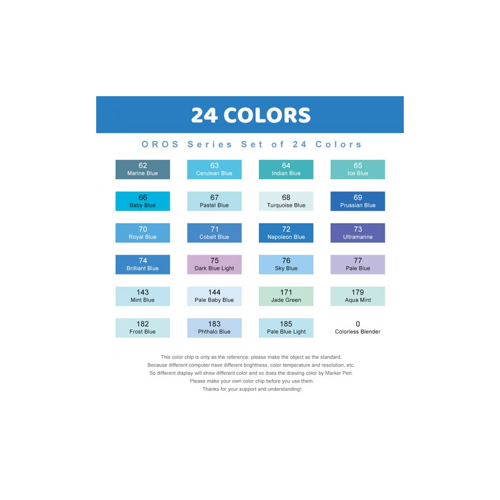 Художній маркер Arrtx Спиртові Oros ASM-03BU 24 кольори, сині відтінки (LC302529) - зображення 8