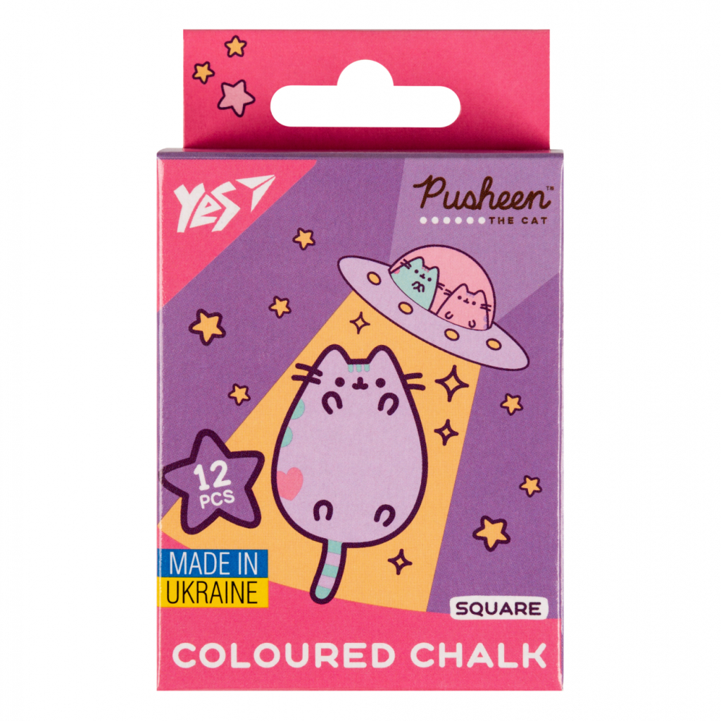 Крейда Yes кольорова квадратна 12 шт 6 кол Pusheen (400487) - изображение 1