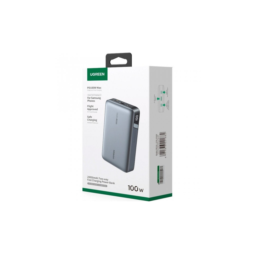 Батарея універсальна Ugreen 20000mAh 100W PD, QC, USB-A, 2xUSB-С Grey (PB720) (25188) - зображення 3