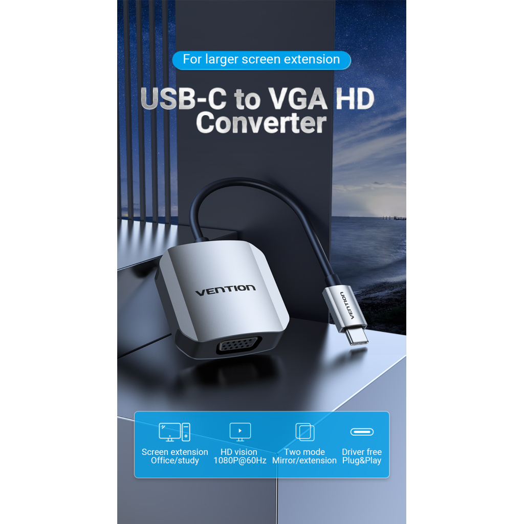 Перехідник USB3.1 Type-C to VGA (F) 0.15m 1080p 60Hz Vention (TDFHB) - зображення 2