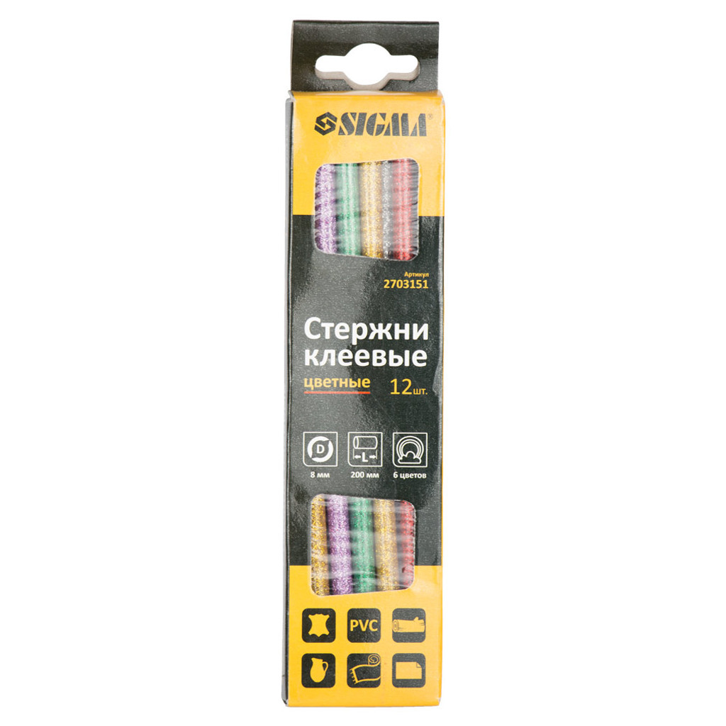 Клейові стержні Sigma 8x200мм 12шт 0.2кг (кольорові) (2703151) - изображение 2